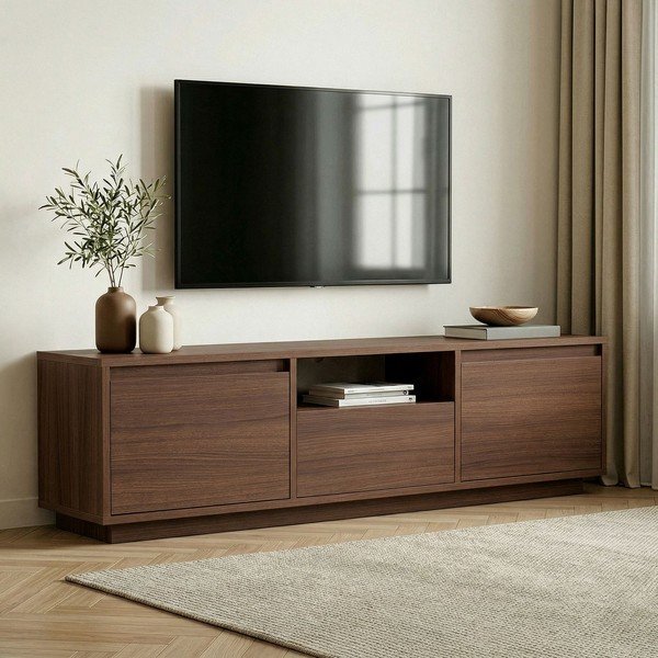 TV stolek v dekoru ořechu v tmavě přírodní barvě 160x42x30 cm Sentinel – Kalune Design-image-1