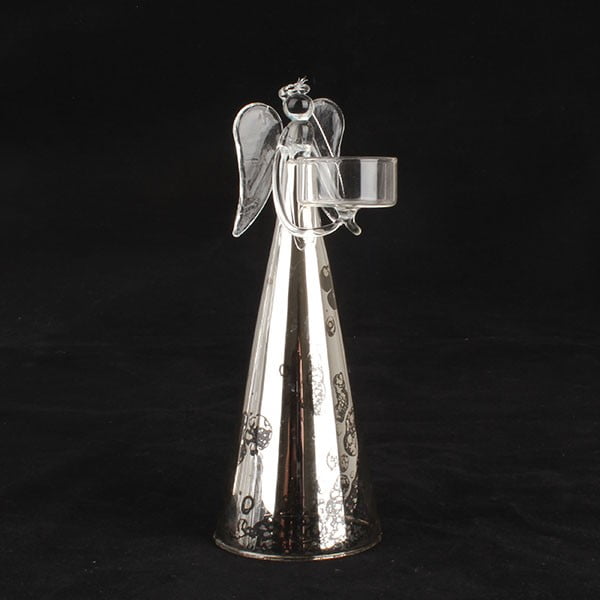 Skleněný svícen s andělem Dakls, výška 23 cm