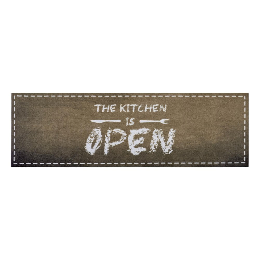 Hnědý běhoun Zala Living The Kitchen is Open, 50 x 150 cm