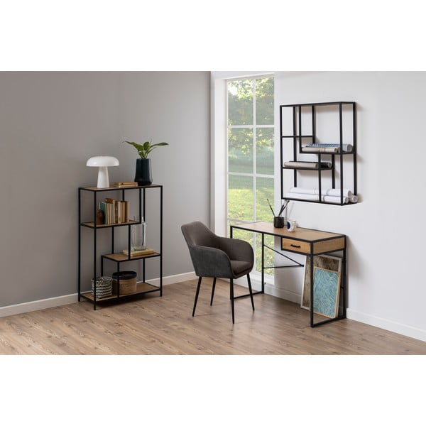 Nástěnná knihovna v dekoru dubu v černo-přírodní barvě 75x91 cm Seaford – Actona-image-1