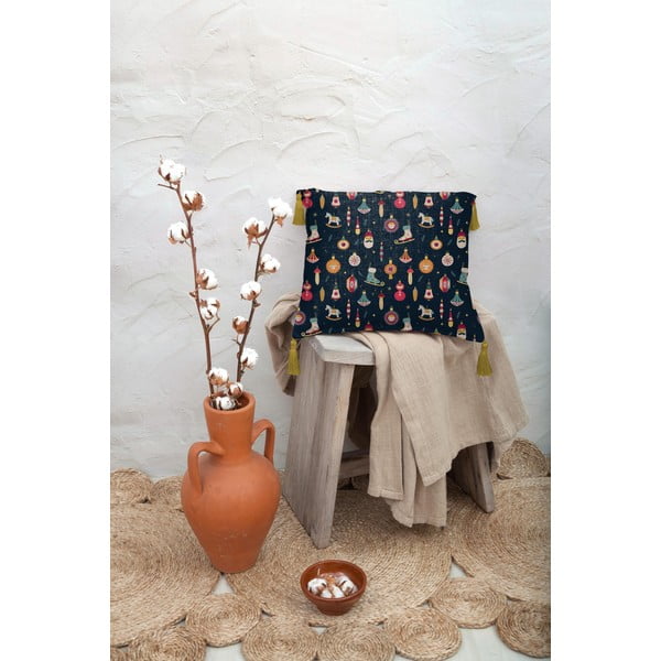 Tmavě modrý polštář s příměsí lnu Really Nice Things Christmas Ornaments, 45 x 45 cm-image-2