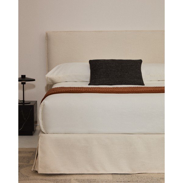 Bílá čalouněná dvoulůžková postel bez čela 160x200 cm Jaira – Kave Home-image-1