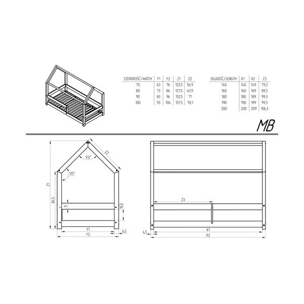 Domečková dětská postel z borovicového dřeva 70x160 cm Mila MB - Adeko-image-3