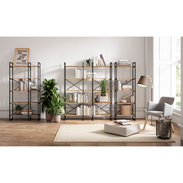 Černý/přírodní regál v dekoru dubu 87,5x175 cm Dusan – Marckeric-image-1