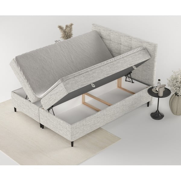Světle šedá boxspring postel s úložným prostorem 200x200 cm Urbaneo – Maison de Rêve-image-3
