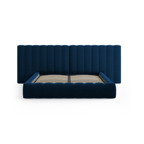 Tmavě modrá čalouněná dvoulůžková postel s úložným prostorem a roštem 180x200 cm Gina – Milo Casa-image-2