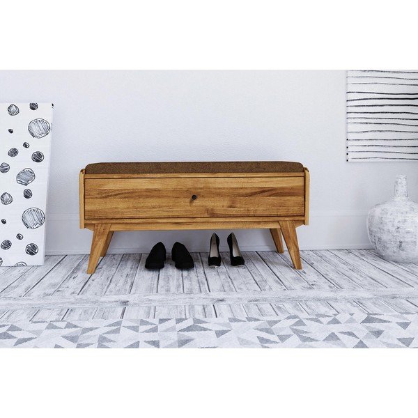 Lavice s úložným prostorem z dubového dřeva s oranžovým sedákem Retro - The Beds-image-3