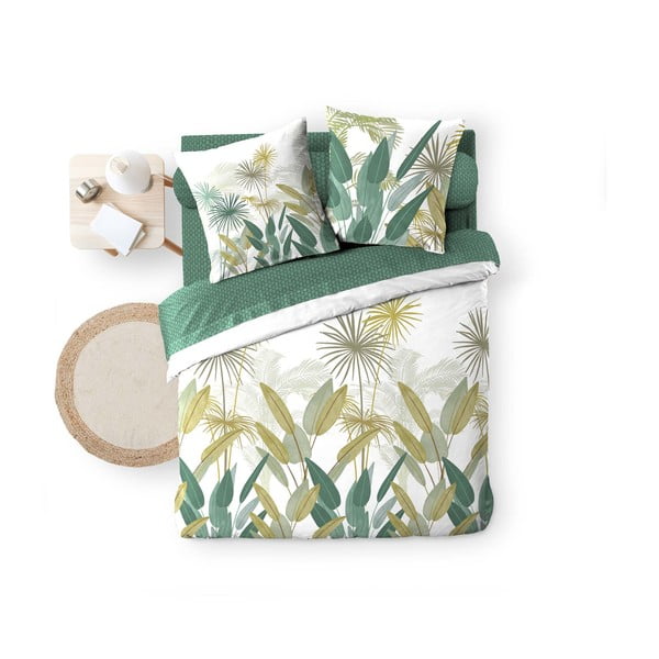 Bílé/zelené bavlněné povlečení na dvoulůžko/prodloužené s prostěradlem/6dílné 240x220 cm Otika – douceur d'intérieur-image-3