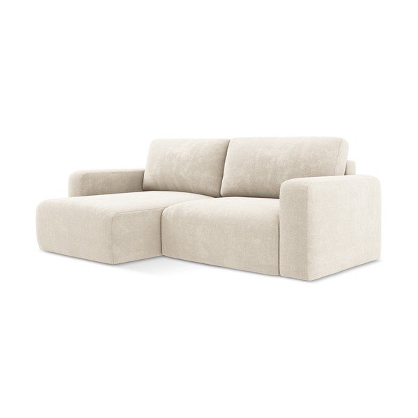 Krémová žinylková rozkládací/s úložným prostorem rohová pohovka (levý roh/s lenoškou) Kona – Makamii-image-2