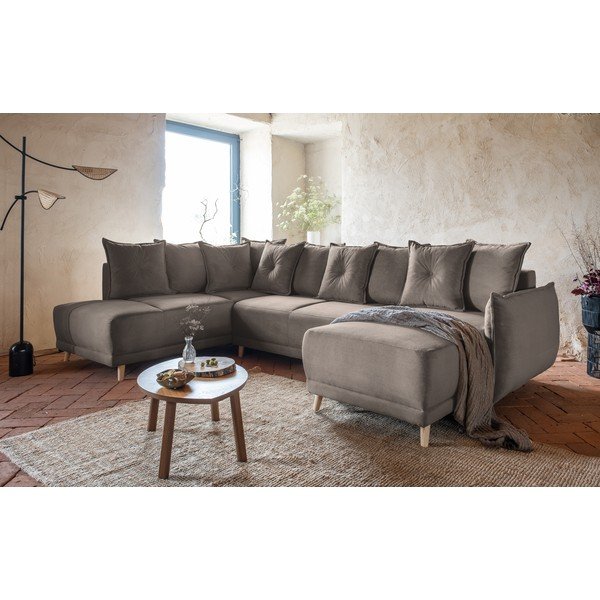 Světle hnědá manšestrová rozkládací rohová pohovka (levý roh/do "U") Lazy Lukka – Miuform-image-4