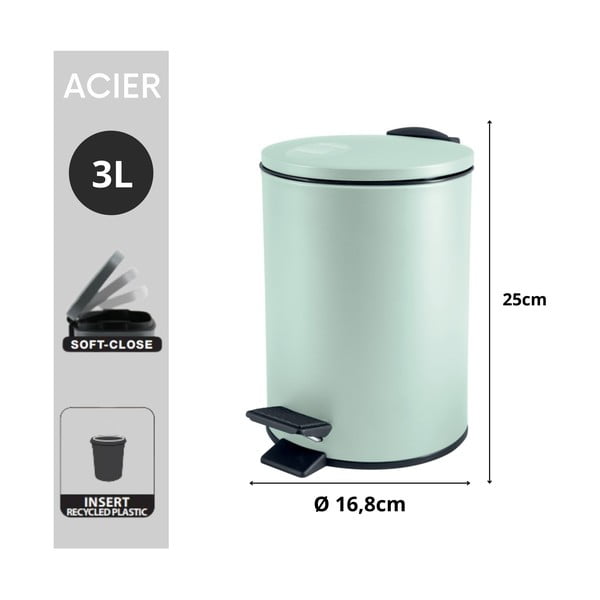 Nášlapný ocelový odpadkový koš v mentolové barvě 3 l   Adelar – Spirella-image-3