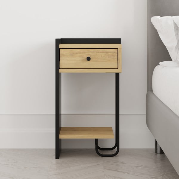 Černý/v přírodní barvě noční stolek v dekoru dubu s poličkami Mercure – Marckeric-image-4