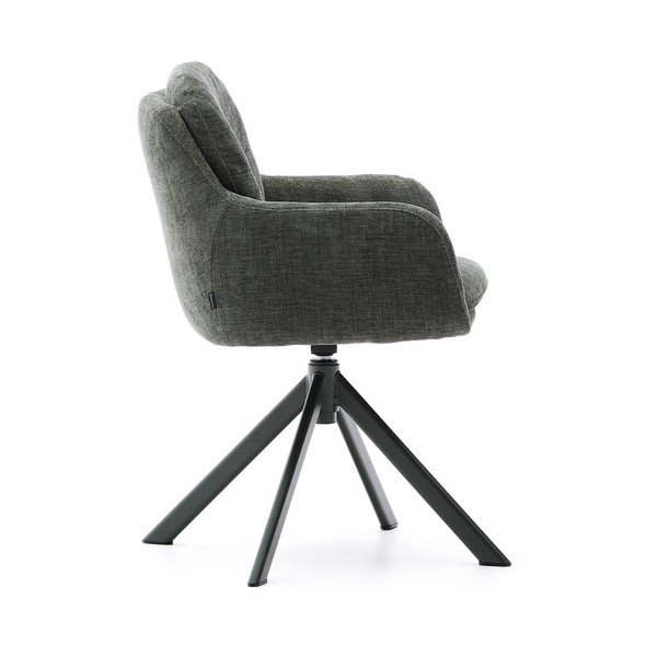 Tmavě zelené čalouněné jídelní křeslo s područkami Lexa – Kave Home-image-4