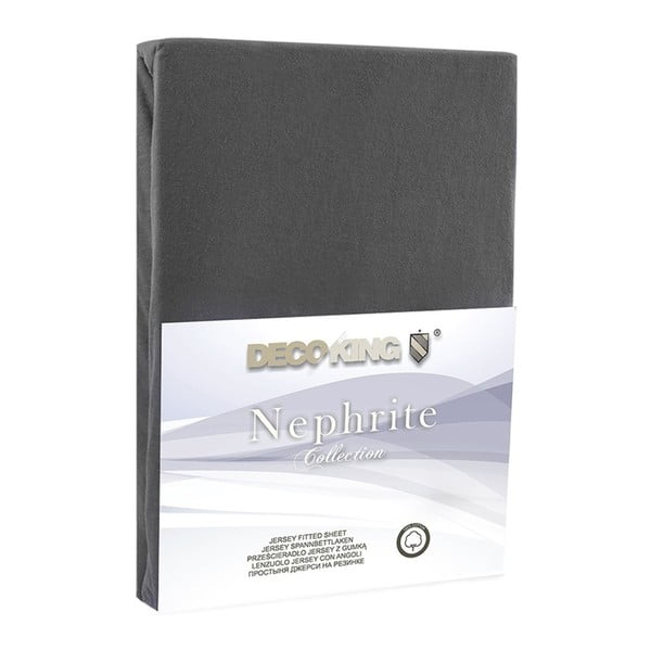 Tmavě šedé elastické prostěradlo DecoKing Nephrite, 180/200 x 200 cm-image-1