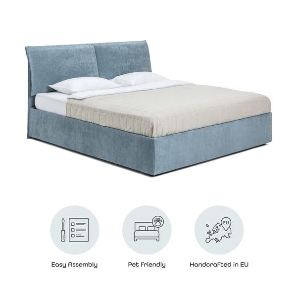 Modrá čalouněná dvoulůžková postel s úložným prostorem s roštem 160x200 cm Thessa Pillow – Bonami Selection-image-4