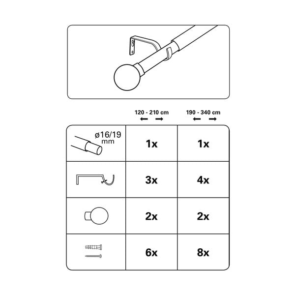Kovová roztažitelná garnýž 120 - 210 cm Koule - Gardinia-image-2