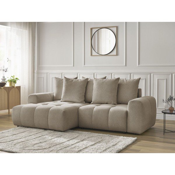 Béžová žinylková rozkládací/s úložným prostorem rohová pohovka (levý roh/s lenoškou) Roxelane – Bobochic Paris-image-4