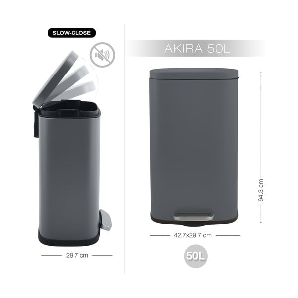 Tmavě šedý nášlapný ocelový odpadkový koš 50 l   Akira – Spirella-image-3