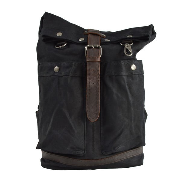 Černý batoh s koženými detaily Adventurer
