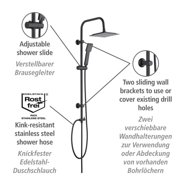 Matně černý sprchový set z nerezové oceli 101 cm Cuadro – Wenko-image-3