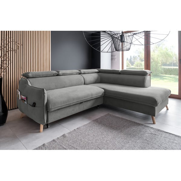 Světle šedá sametová rozkládací rohová pohovka (pravý roh) Sweet Harmony – Miuform-image-3