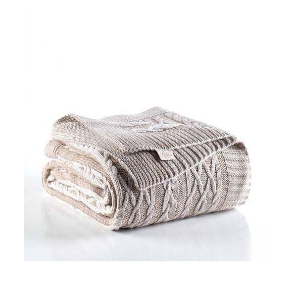 Šedobéžový přehoz přes postel s příměsí bavlny Homemania Decor Knit, 220 x 240 cm-image-1