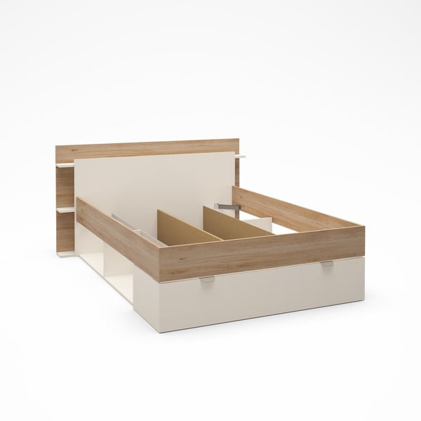Dvoulůžková postel v dekoru dubu s úložným prostorem bez roštu v bílo-přírodní barvě 140x190 cm Albo – Marckeric-image-1