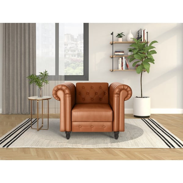Koňakově hnědé křeslo chesterfield z imitace kůže Felix – Støraa-image-1