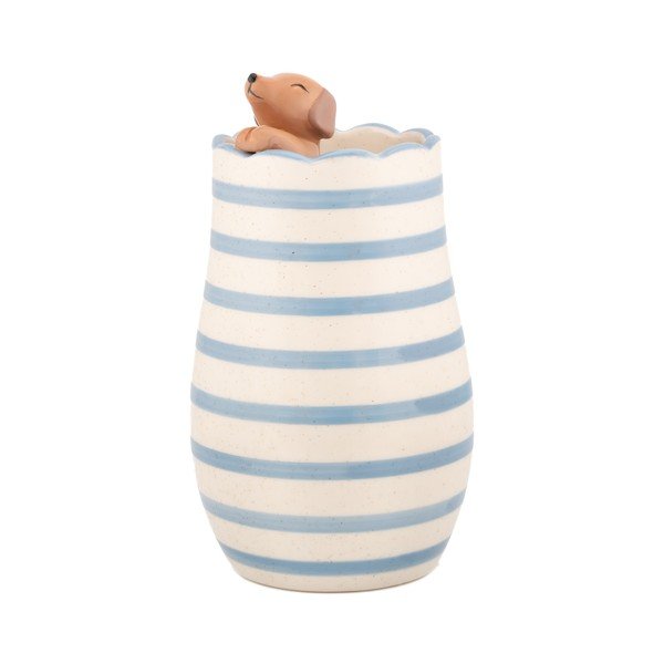 Bílá váza z dolomitu (výška 18,5 cm) Peeking Sausage Dog – Sass & Belle