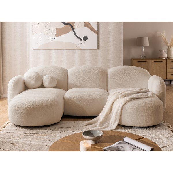 Světle hnědá rohová pohovka z textilie bouclé (do "U") Orbit – Ropez-image-1