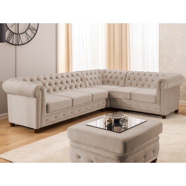 Béžová sametová rozkládací rohová pohovka (pravý roh/do L) York Blik – Ropez-image-1