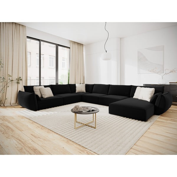 Černá sametová rohová pohovka (levý roh/do "U") Vanda – Mazzini Sofas-image-1