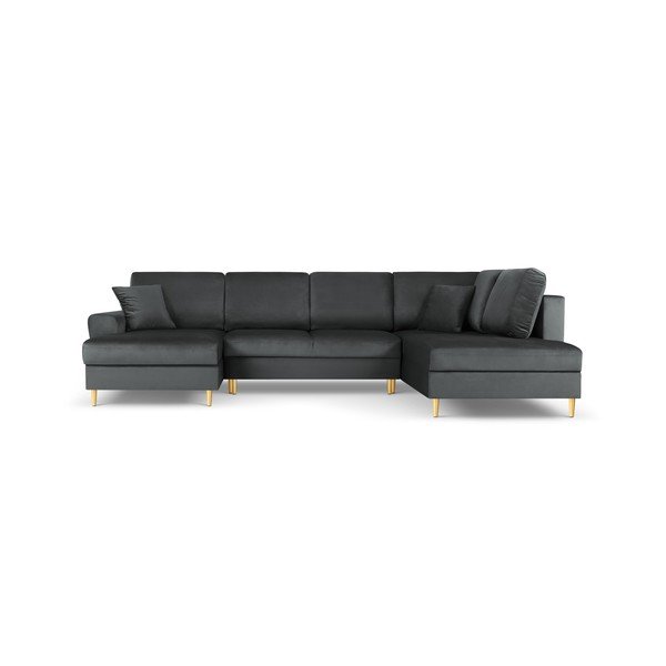 Tmavě šedá sametová rozkládací/s úložným prostorem rohová pohovka (pravý roh/do "U") Kyoto – Cosmopolitan Design