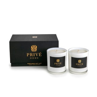 Sada 2 bílých vonných svíček Privé Home Safran-Ambre Noir/Black Wood