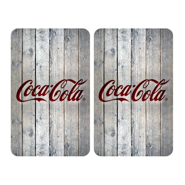 Sada 2 skleněných krytů na sporák Wenko Coca-Cola Wood, 52 x 30 cm