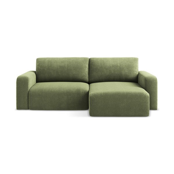 Zelená žinylková rozkládací/s úložným prostorem rohová pohovka (pravý roh/s lenoškou) Kona – Makamii