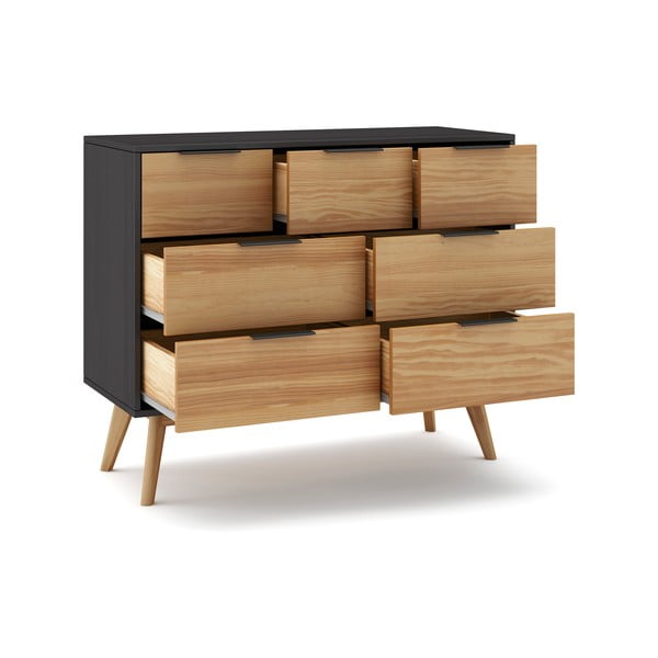 Černá/přírodní nízká komoda z borovicového dřeva 120x83 cm Lavis – Marckeric-image-3