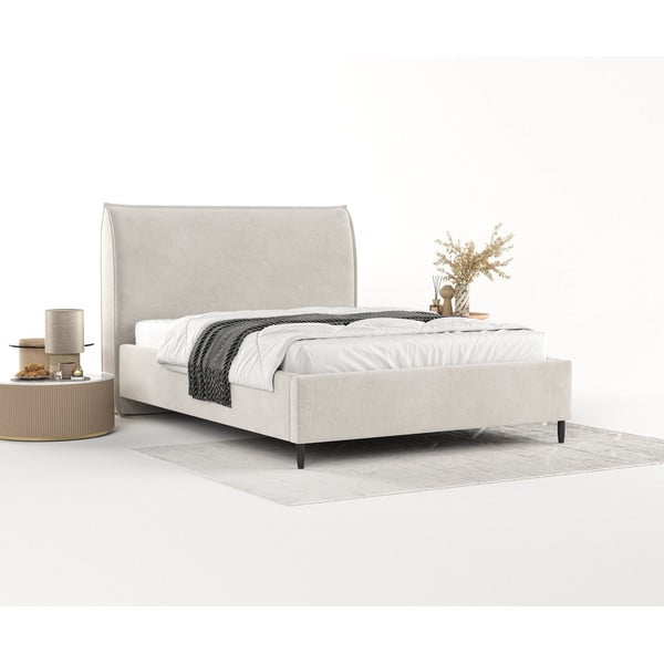 Krémová čalouněná dvoulůžková postel s úložným prostorem s roštem 140x200 cm Shell – Maison de Rêve-image-2