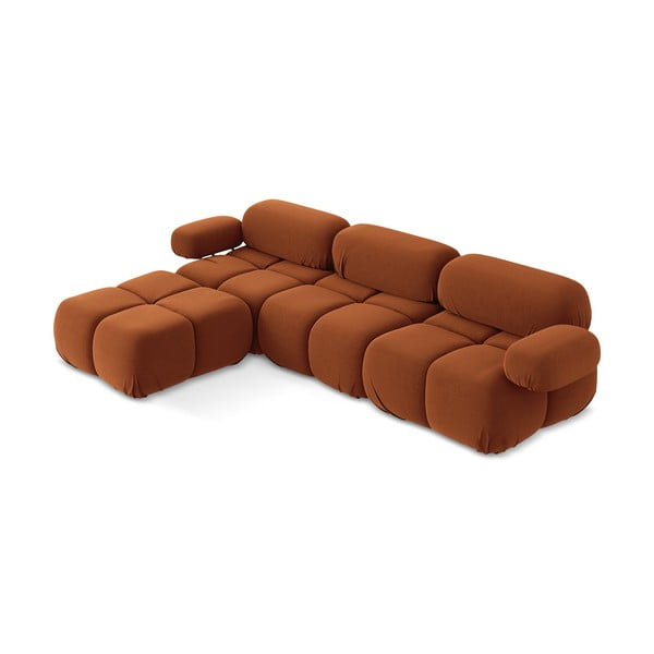 Oranžová sametová modulární rohová pohovka Lokua – Makamii-image-1