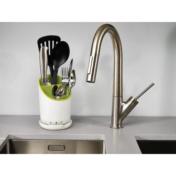 Bílo-zelený odkapávací stojánek na příbory a kuchyňské nástroje Joseph Joseph Dock-image-3