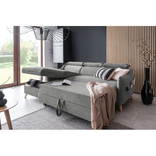 Světle šedá sametová rozkládací rohová pohovka (levý roh) Sweet Harmony – Miuform-image-4