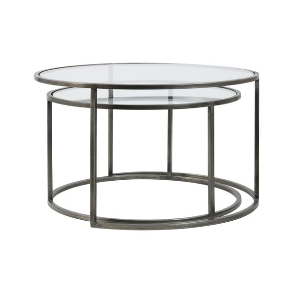 Šedé skleněné kulaté konferenční stolky v sadě 2 ks ø 75 cm Duarte - Light & Living-image-3