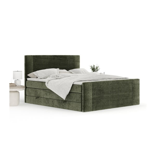 Tmavě zelená boxspring postel s úložným prostorem 140x200 cm Bergamo – Maison de Rêve-image-3