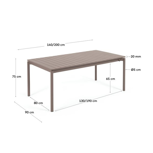 Hnědý hliníkový zahradní stůl Kave Home Zaltana, 140 x 90 cm-image-3