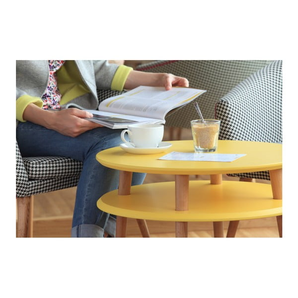 Bílý konferenční stolek s přírodními nohami Ragaba UFO, Ø 70 cm-image-1