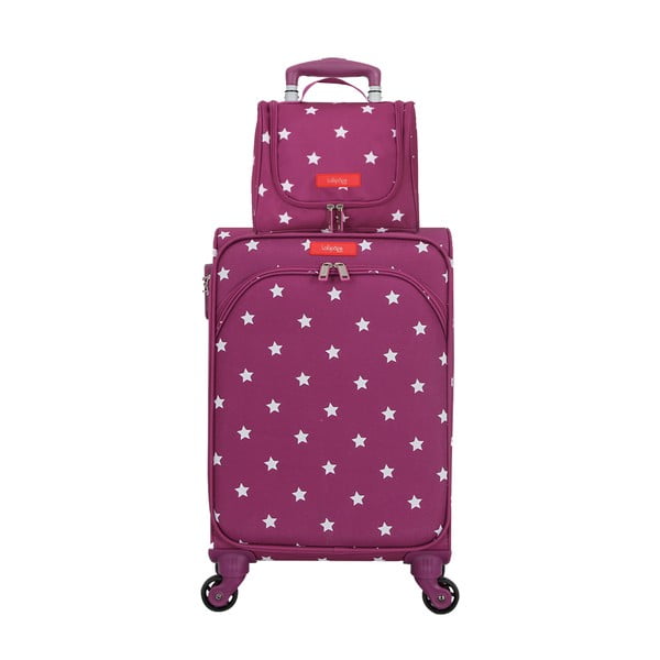 Set zavazadla na 4 kolečkách a kosmetického kufříku v odstínu magenta Lollipops Starry