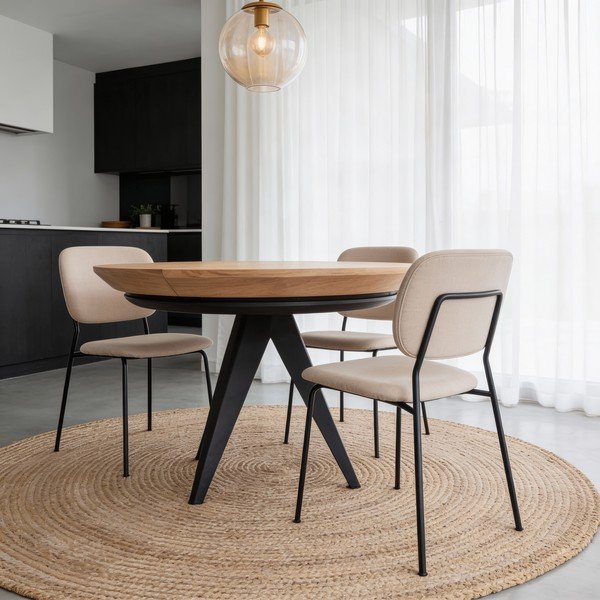 Kulatý rozkládací jídelní stůl s přídavnou deskou s deskou v dubovém dekoru ø 120 cm Magnus – Windsor & Co Sofas-image-1