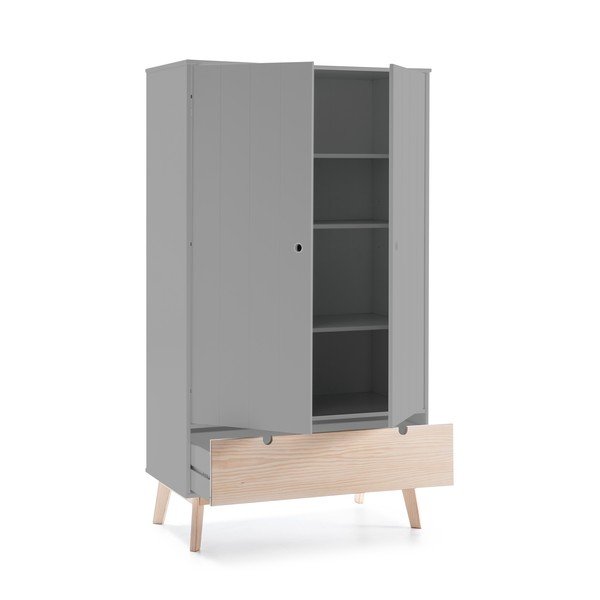 Šedá dětská šatní skříň s nohami z borovicového dřeva Marckeric Kiara-image-3