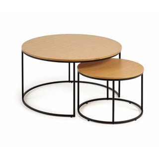 Kulaté konferenční stolky v sadě 2 ks s deskou v dubovém dekoru ø 80 cm Yona - Kave Home