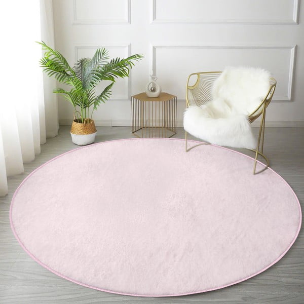 Světle růžový pratelný kulatý koberec vhodný pro robotické vysavače ø 80 cm Comfort – Mila Home-image-1